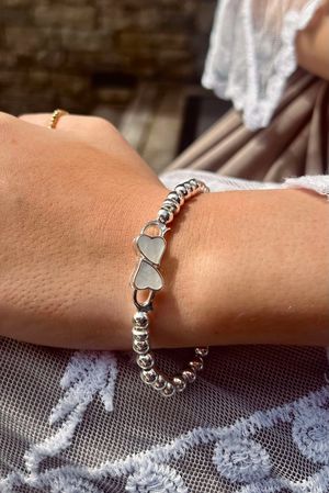 Laundry B Free Spirit Stretch Stacker Bracelet Linked Hearts Silver